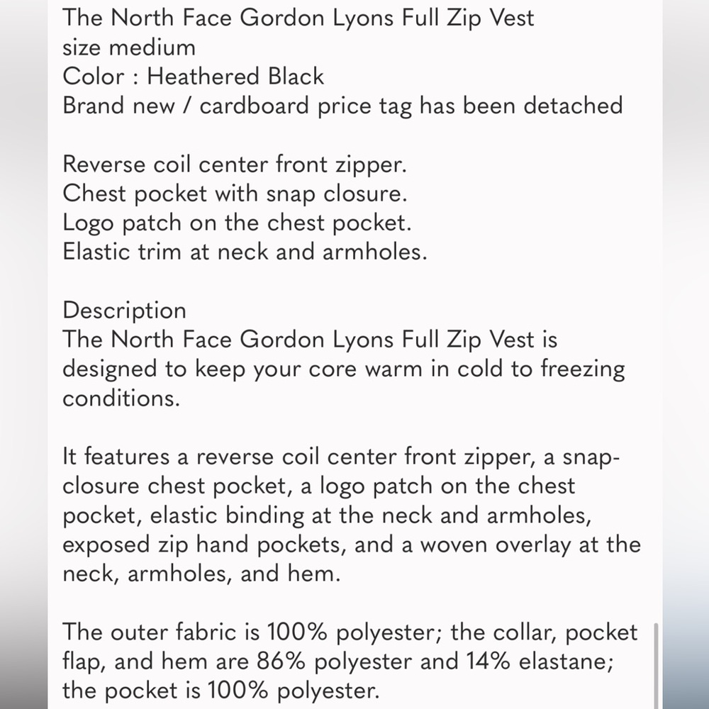 NEW Men's The North Face Gordon Lyons Vest medium in Heathered Black warm fleece - Picture 10 of 10